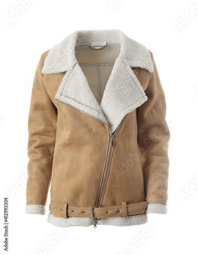 Modern stylish aviator jacket isolated on white photo