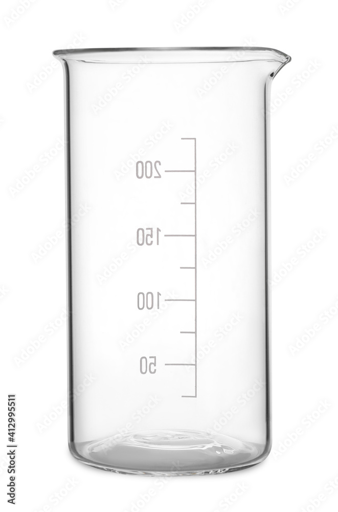 Clean empty beaker isolated on white. Laboratory glassware Clean empty beaker isolated on white. Laboratory glassware
