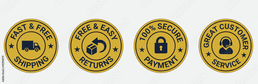 fast & free shipping, easy returns, secure payment, customer service, Money back guarantee, Free Shipping Trust Badges ,Trust Badges