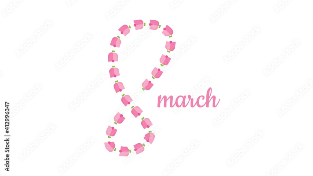 International Women's Day greeting card, 8 March. Mother's Day, Red background. Flying flowers form animation. 4K video.Alpha matte International Women's Day greeting card, 8 March. Mother's Day, Red background. Flying flowers form animation. 4K video.Alpha matte