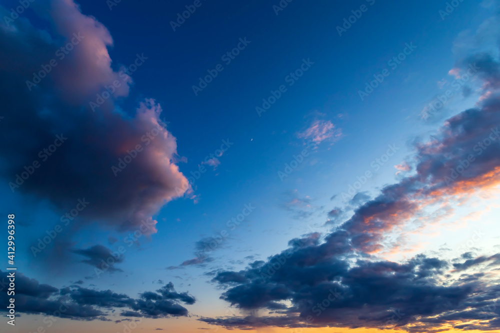 Very beautiful sky in summer at sunset. Summer landscape.