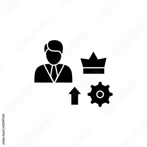 Identifying potential glyph icon. Personal growth concept. Self improvement and talent acquisition. Human resources management. Filled flat sign. Isolated silhouette vector illustration
