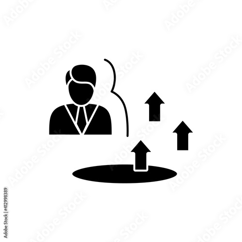 Growth zone glyph icon. Route to success. Self improvement and self realization. Business and career development. Career growth. Filled flat sign. Isolated silhouette vector illustration