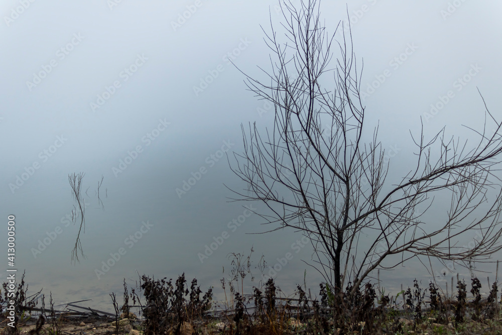 Bellus reservoir in a foggy day. Bellus reservoir in a foggy day.
