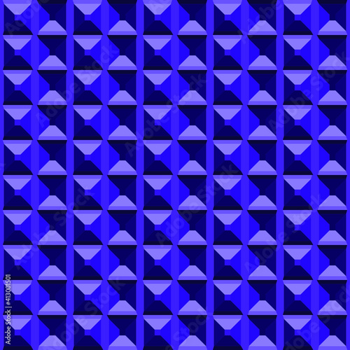 seamless pattern of geometric volumetric figures in the form of purple pyramids