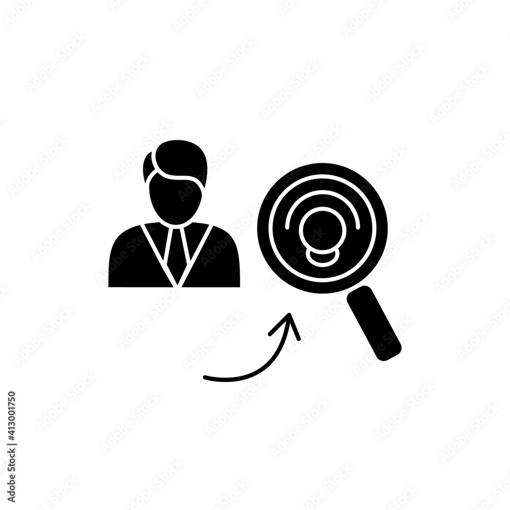 Identifying potential glyph icon. Personal growth concept. Self improvement and talent acquisition.Personal strengths development. Filled flat sign. Isolated silhouette vector illustration Identifying potential glyph icon. Personal growth concept. Self improvement and talent acquisition.Personal strengths development. Filled flat sign. Isolated silhouette vector illustration