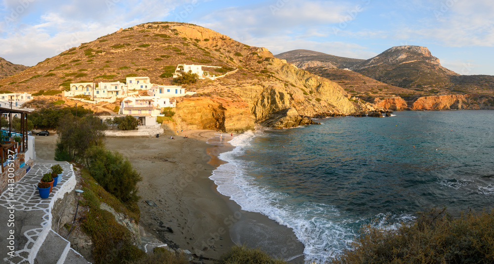 Agali Beach beach at the picturesque bay of Vathy on Folegandros island. Cyclades, Greece