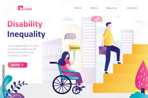 Discrimination of disabled people. Woman with disability cannot move up career ladder