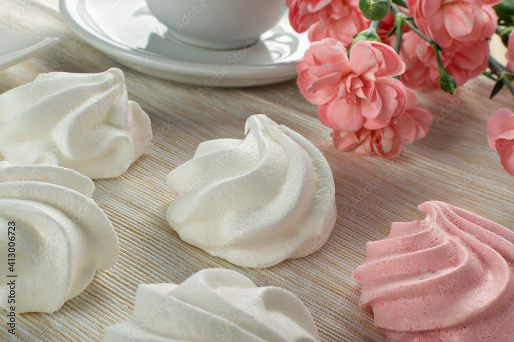 White Meringue Cookies Made from Whipped Egg Whites
