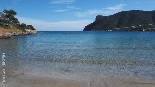 Famous calm sea beach of Avlaki, Porto Rafti, Mesogeia, Attica, Greece