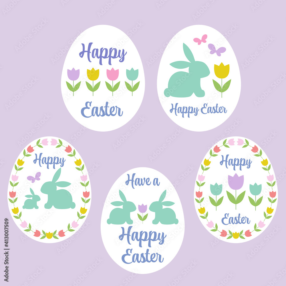 pastel Happy Easter eggs with tulips and bunnies pastel Happy Easter eggs with tulips and bunnies