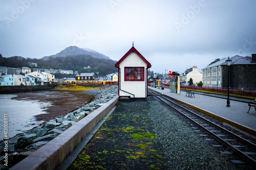 Evening view of Porthmadog, a Welsh coastal town and community in the Eifionydd area of Gwynedd photo