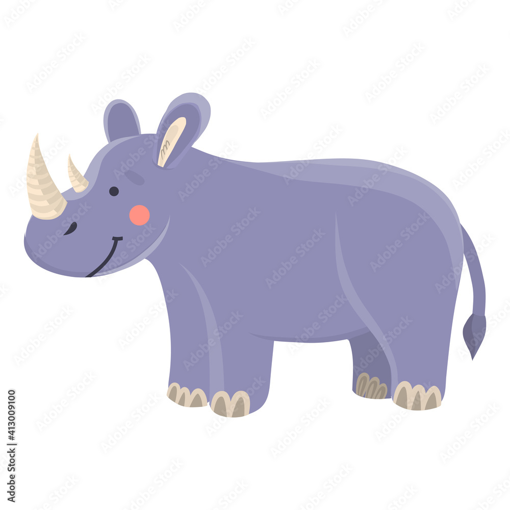 Cute funny cartoon rhinoceros on a white isolated background. Vector illustration of a lynx in a flat style. Design and print for children s clothing, stationery, stadiometer for kids