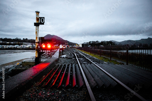 Evening view of Porthmadog, a Welsh coastal town and community in the Eifionydd area of Gwynedd photo
