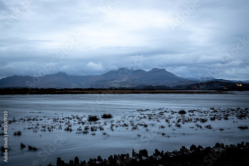 Evening view of Porthmadog, a Welsh coastal town and community in the Eifionydd area of Gwynedd photo
