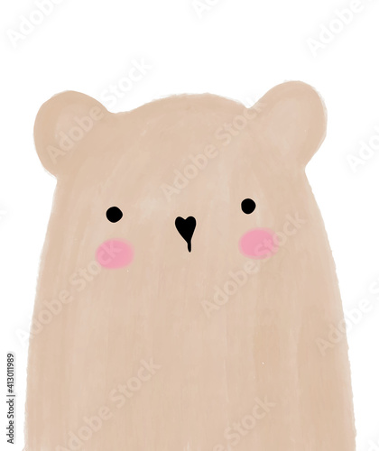 Cute Nursery Vector Art with Brown Baby Bear ideal for Card, Wall Art, Poster. Funny Hand Drawn Little Bear Isolated on a White Background. Kids Room Printable Decoration.