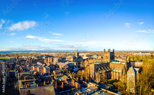 Foto Aerial view of Chester, a city in northwest England,  known for its extensive Ro