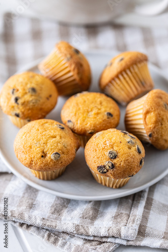 Vanilla muffins. Sweet cupcakes.