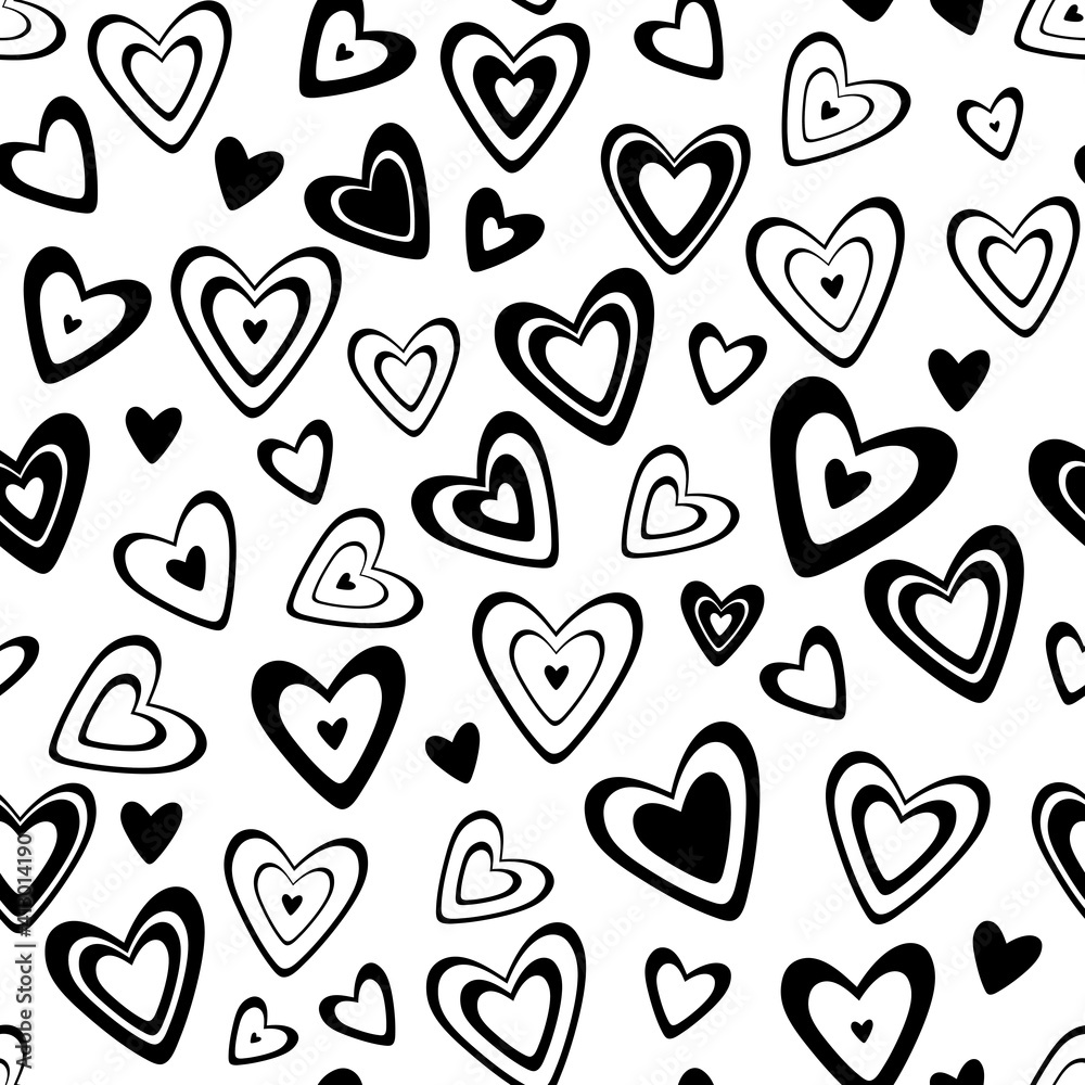 Seamless vector pattern. Many different black and white hearts in a ...