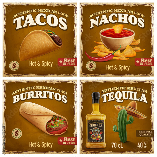 vintage mexican food and drink graphics set