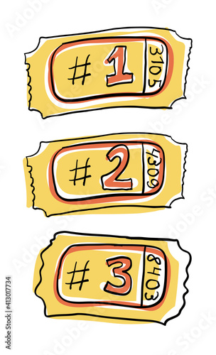Three tickets vector illustration. Cinema theme doodle elements.