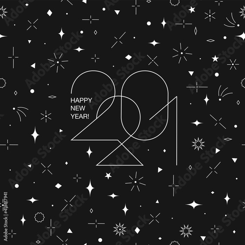 Minimalistic Happy New Year Card. 2021 text and greetings on minimal geometric pattern