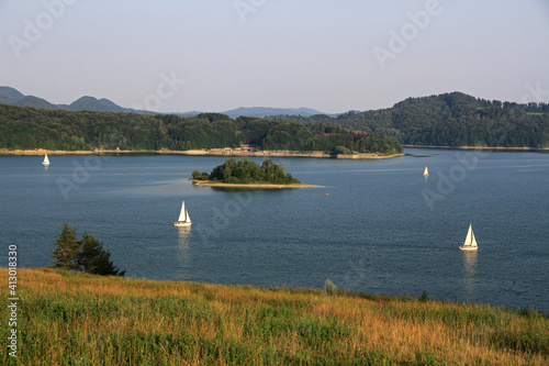 Landscape of Lake Solina - artificial lake in the Bieszczady Mountains, Poland
