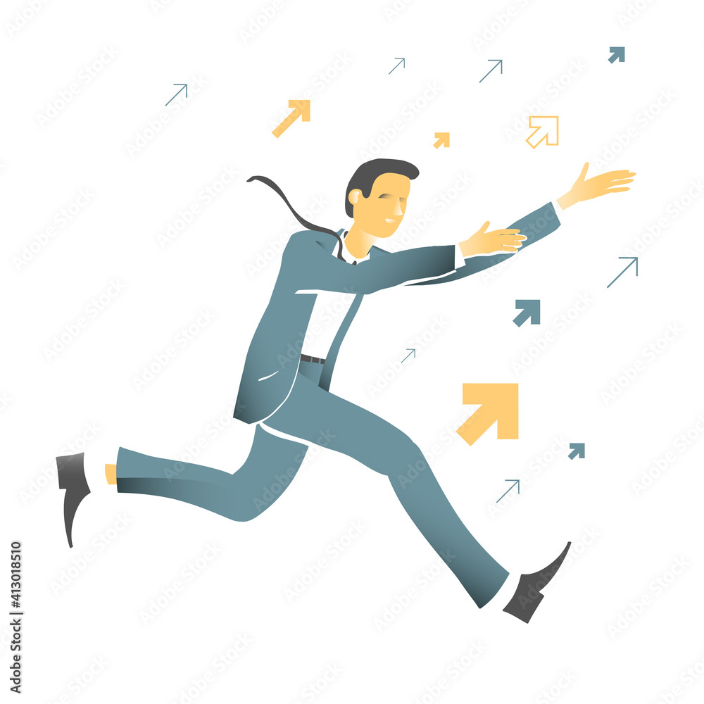 Businessman is running to success. Success graphs background. Business concept, vector illustration. Businessman is running to success. Success graphs background. Business concept, vector illustration.