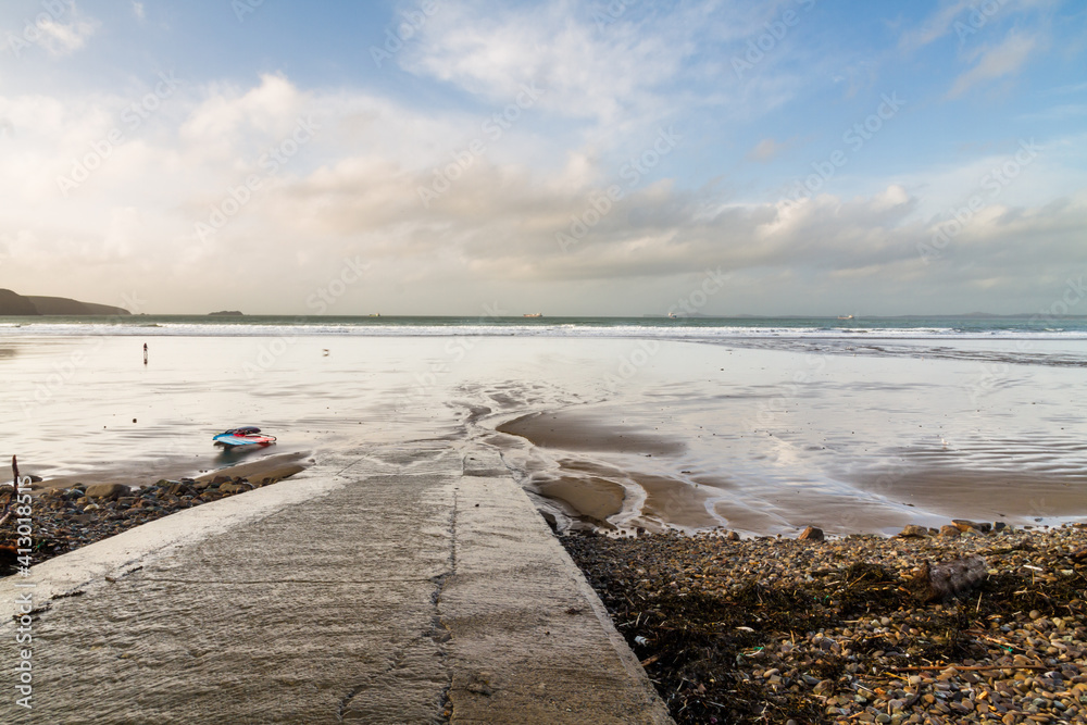 Old concrete slipway on stormy day, Broad Haven.