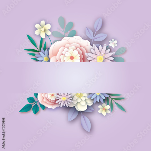 Fototapeta Naklejka Na Ścianę i Meble -  Greeting card with flowers and leaves. Greeting card for wedding, march 8, women's day and mothers day