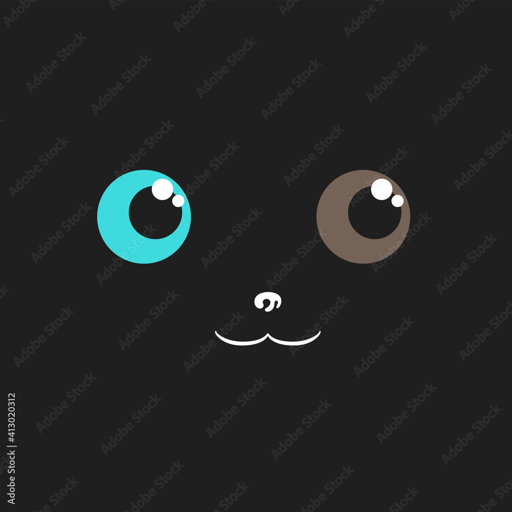 Cute animal face with different eyes. Vector cartoon illustration of heterochromia. Cute animal face with different eyes. Vector cartoon illustration of heterochromia.