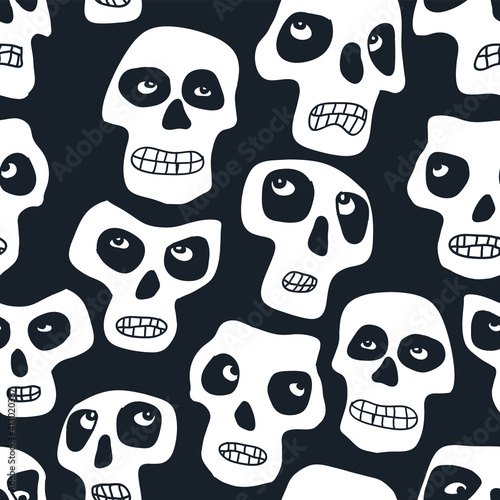 Heads masked as skull seamless pattern. Dia los muertos theme vector background.