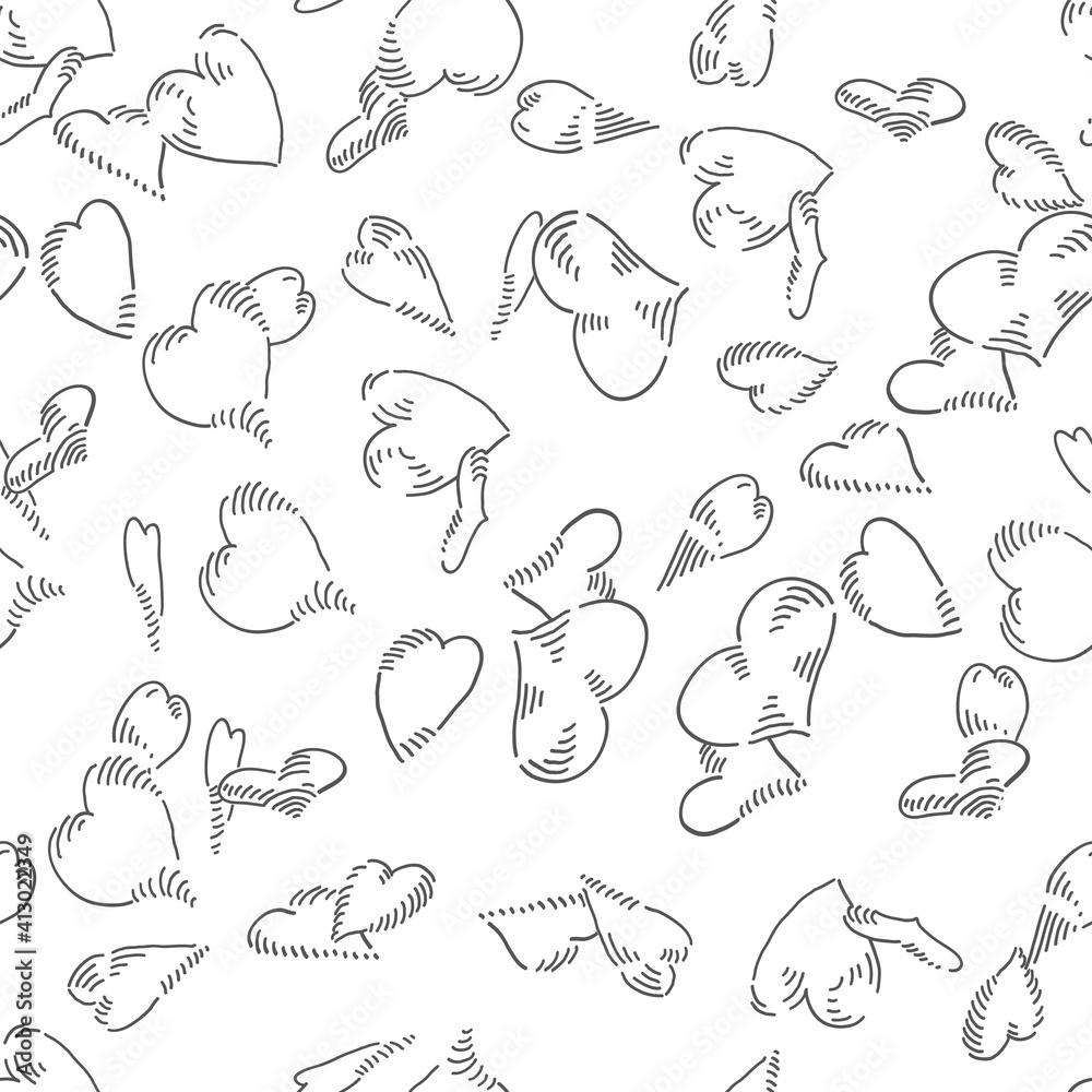 Hearts Seamless vector doodles background. Romantic theme seamless pattern.