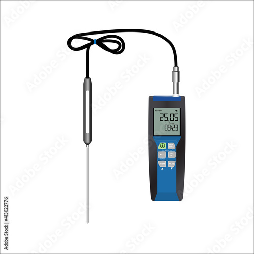 Precision electronic thermometer. Large backlit display. Vector illustration