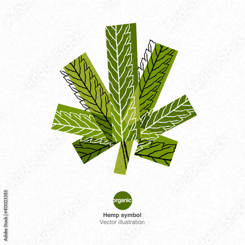 Cannabis products logo. Hemp leaf symbol on white paper texture. EPS 10 Vector illustration. All layers separated and editable.