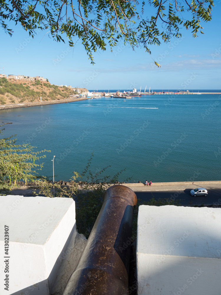 Fototapeta premium View from Plato towards the harbor. The capital Praia on the Ilha de Santiago, Cape Verde.