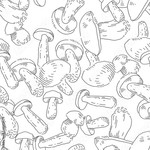 Mushrooms seamless pattern. Natural food theme vector background