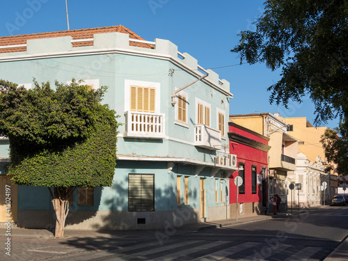 Traditional houses dating back to colonial times. Praca Alexandre Albuquerque in Plato. The capital Praia on the Ilha de Santiago, Cape Verde. photo