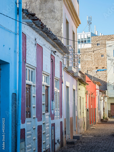 Houses in Plato. The capital Praia on the Ilha de Santiago, Cape Verde.