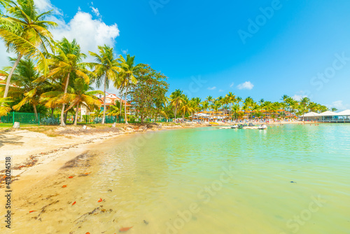 Bas du Fort beach under a blue sky in Guadeloupe