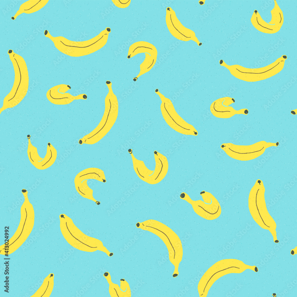 Banana blue background. Seamless fruit pattern with banana, hand drawn vector illustration. Banana blue background. Seamless fruit pattern with banana, hand drawn vector illustration.