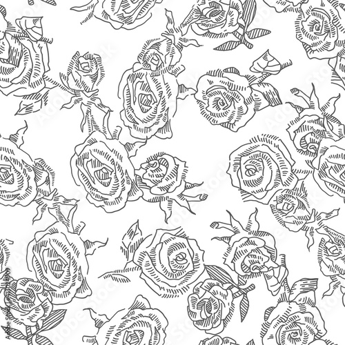 Roses seamless. Seamless romantic pattern. Flower themed vector doodle background.