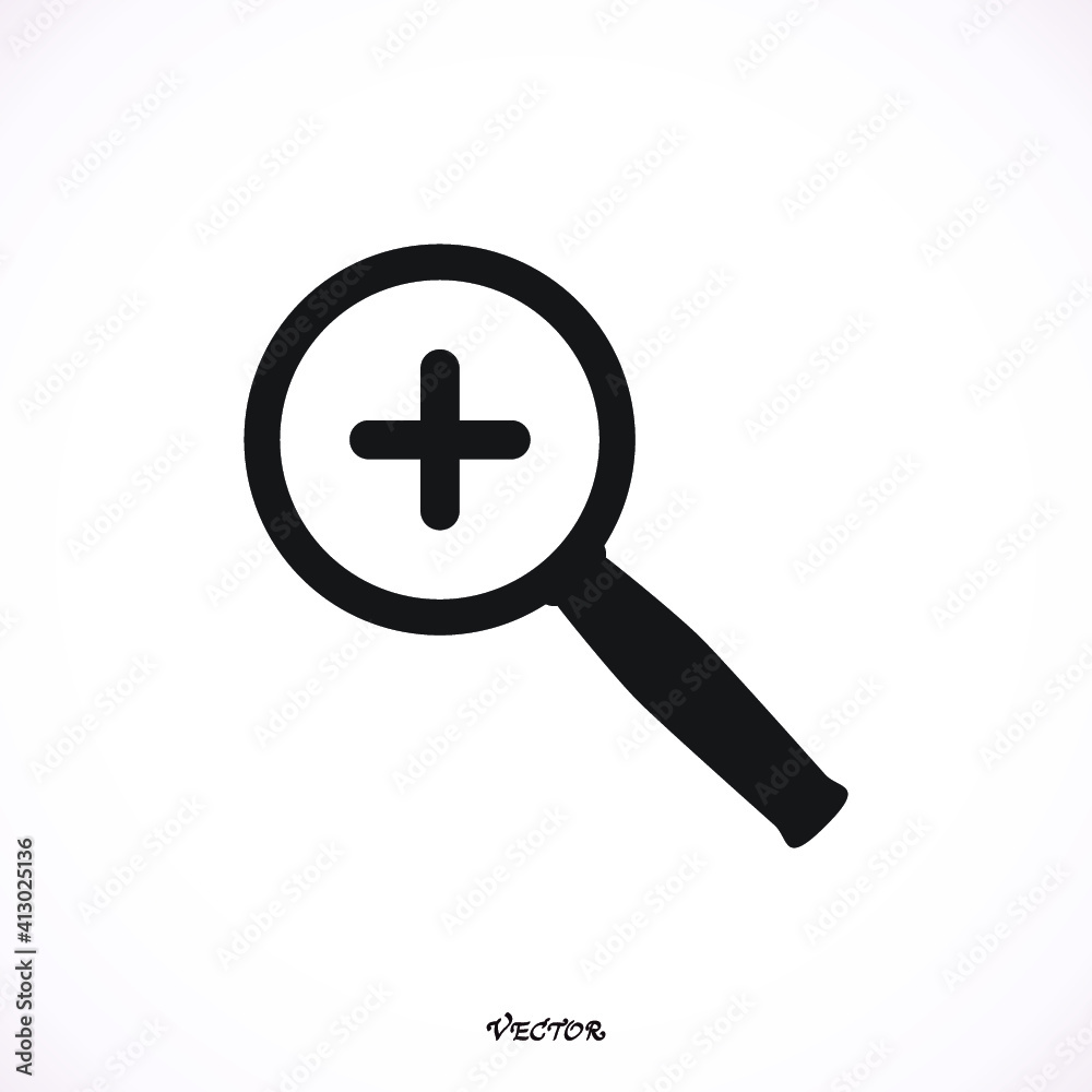 Zoom in icon, vector flat style. Picture, Image, Logo, Sign, Design, Flat, App, Web, Art, Vector, Solid Style Zoom in icon, vector flat style. Picture, Image, Logo, Sign, Design, Flat, App, Web, Art, Vector, Solid Style