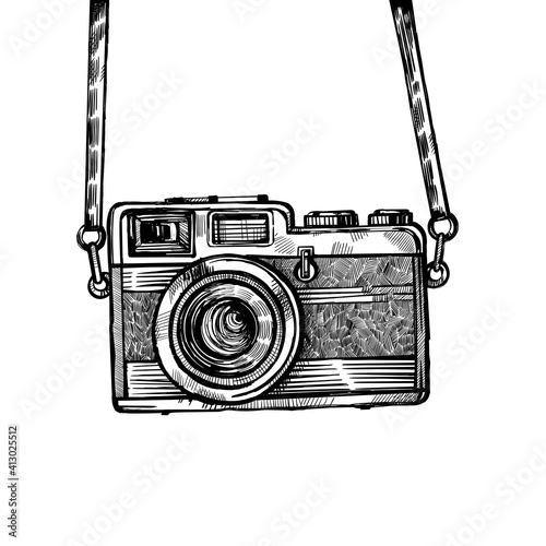 Vintage old photo camera drawn vector llustration