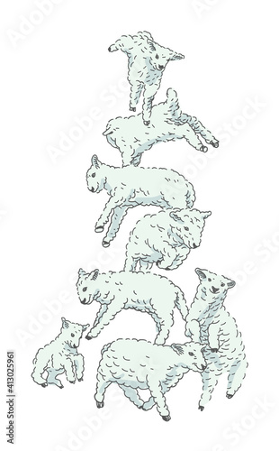 Cute jumping sheep set. Farm animals. Vector illustration