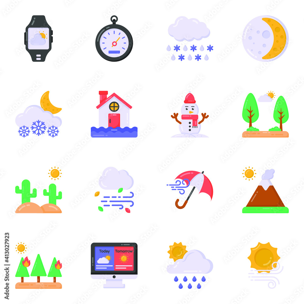 Pack of Weather Forecast Flat Icons
Pack of Weather Forecast Flat Icons