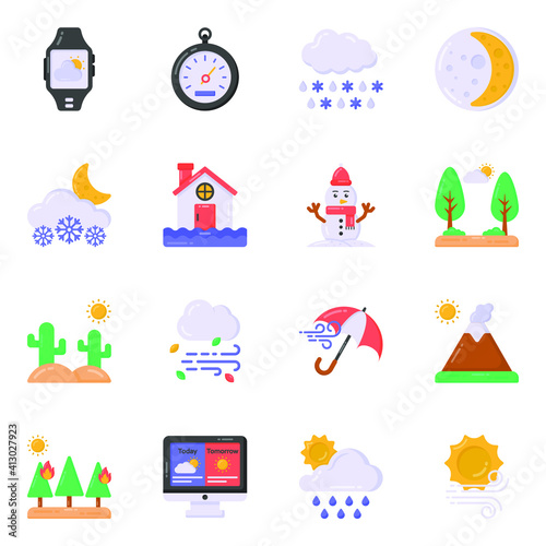 
Pack of Weather Forecast Flat Icons 
