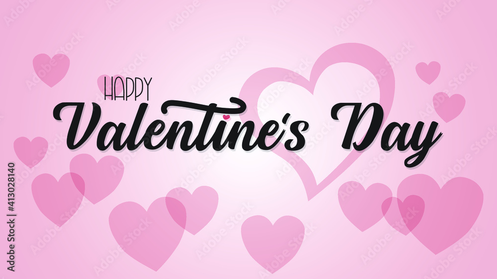 Happy Valentine's day calligraphy banner with beautiful hearts isolated on pink background with hearts. 