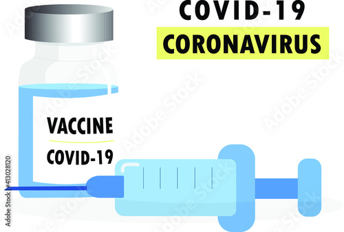 Covid 19 vaccine illustration. Syringe with vaccine for COVID-19, flu, or influenza. Sign and symbol for website, print, sticker, banner, poster. 