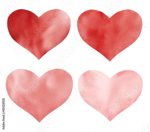 Obraz na płótnie Red hearts set isolated on white. Watercolor clipart for valentine cards, love graphics, gift certificate. w salonie